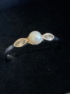 Pandora Silver Pearl Ring with Clear Accents